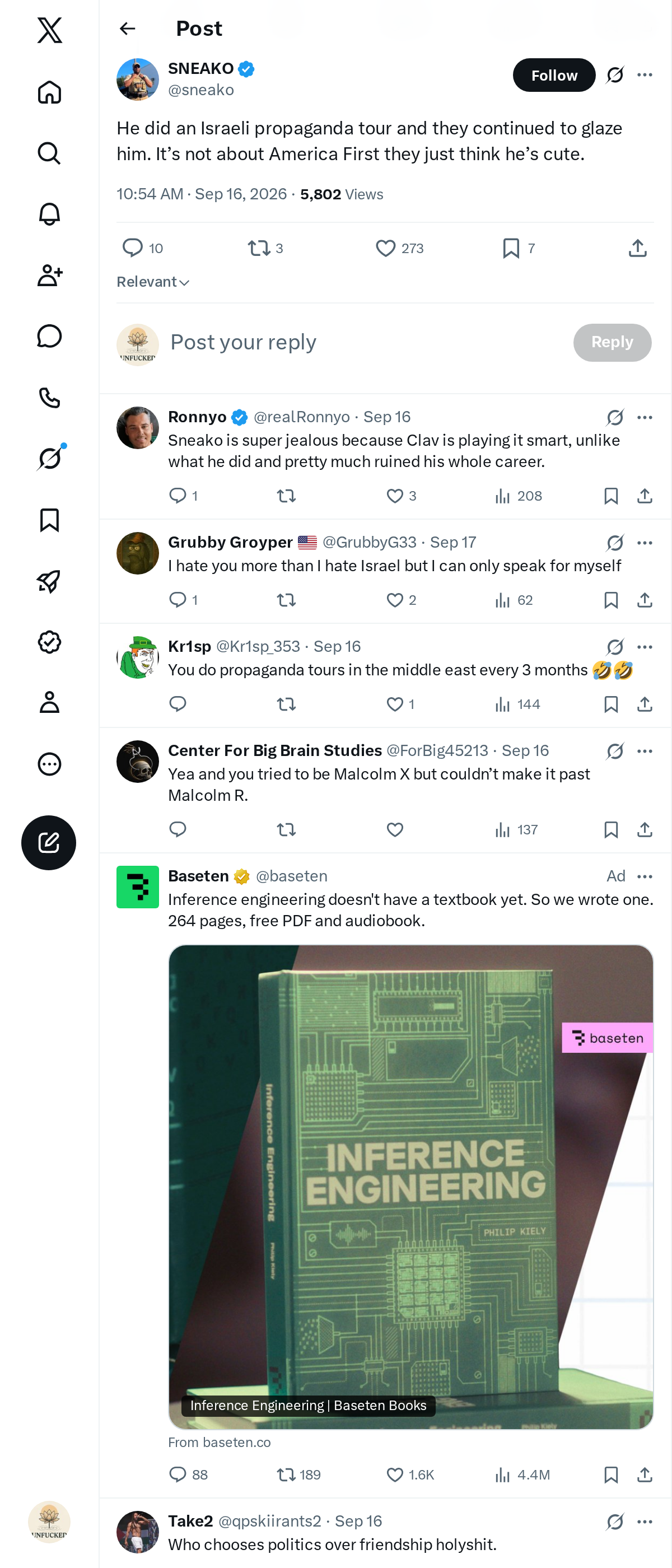 Snapshot 1 of @sneako's post from 2026-09-16