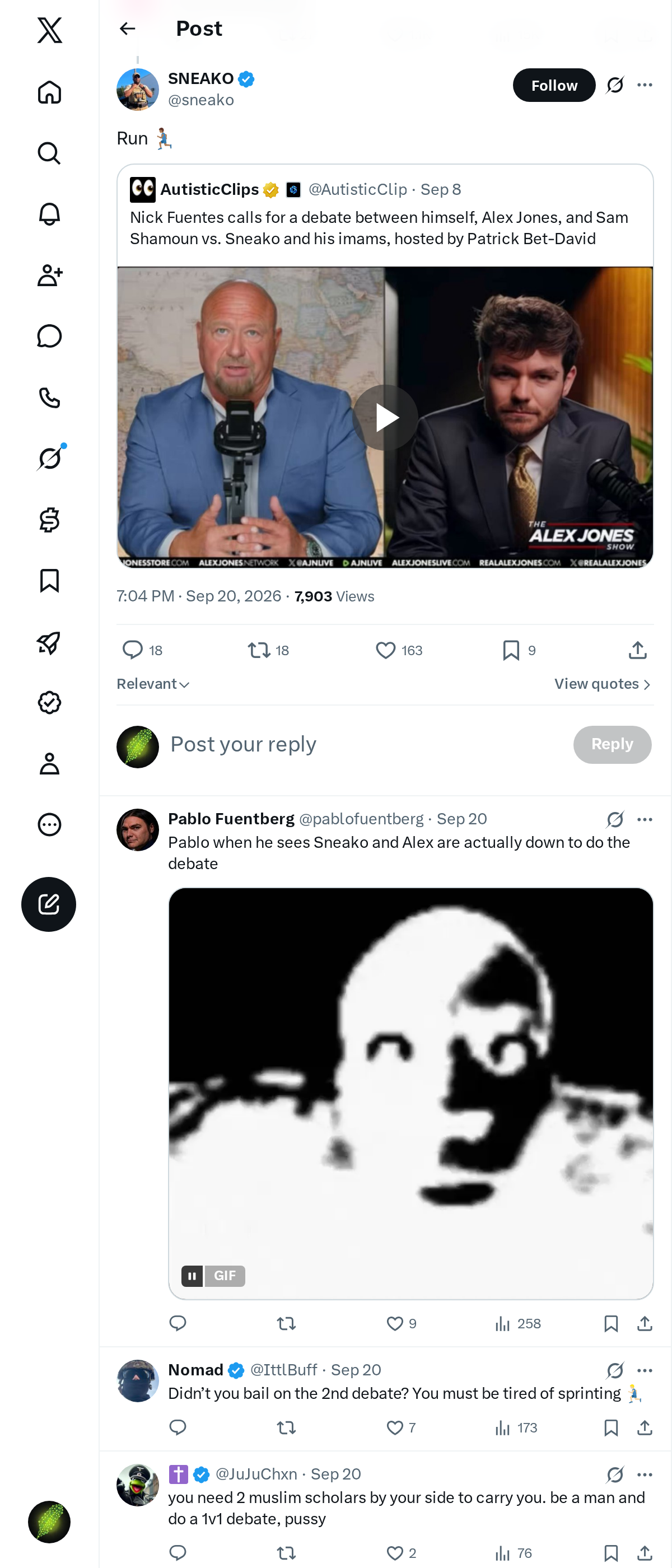 Snapshot 1 of @sneako's post from 2026-09-20
