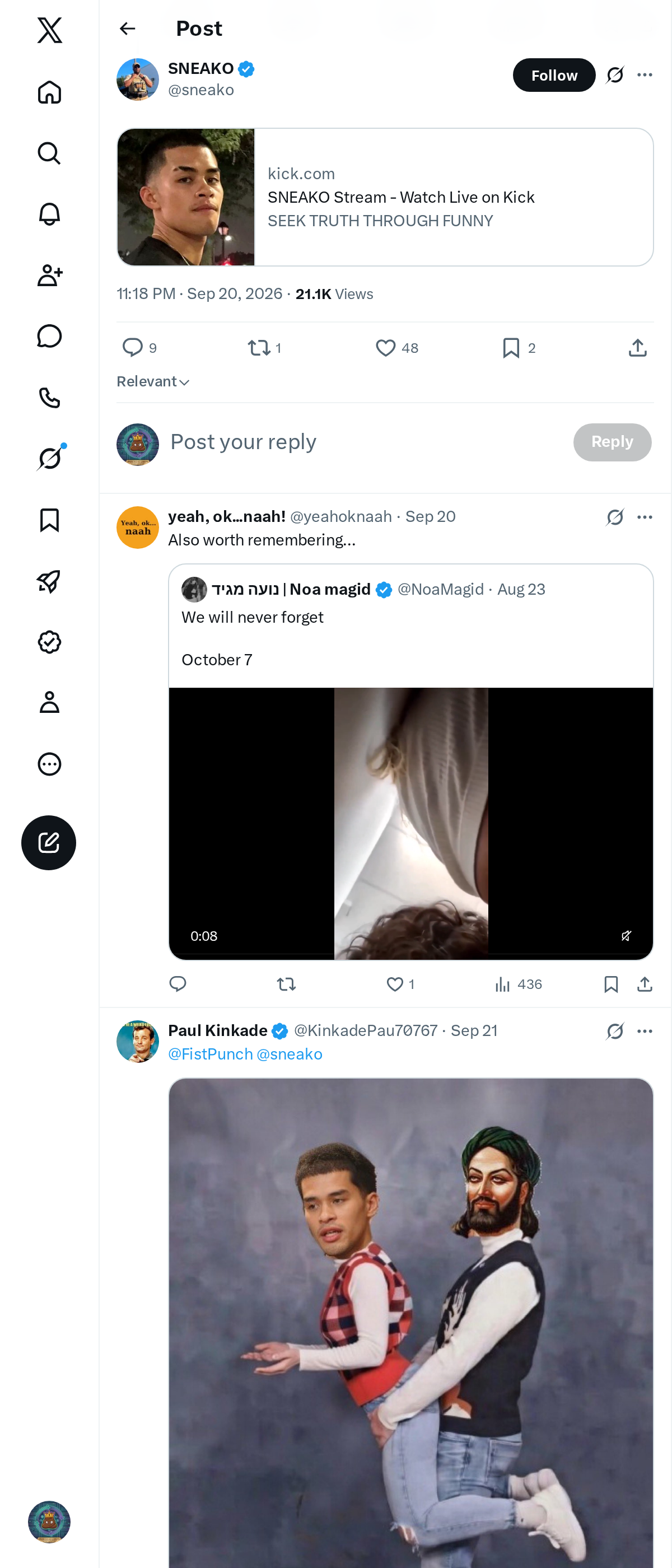 Snapshot 1 of @sneako's post from 2026-09-20
