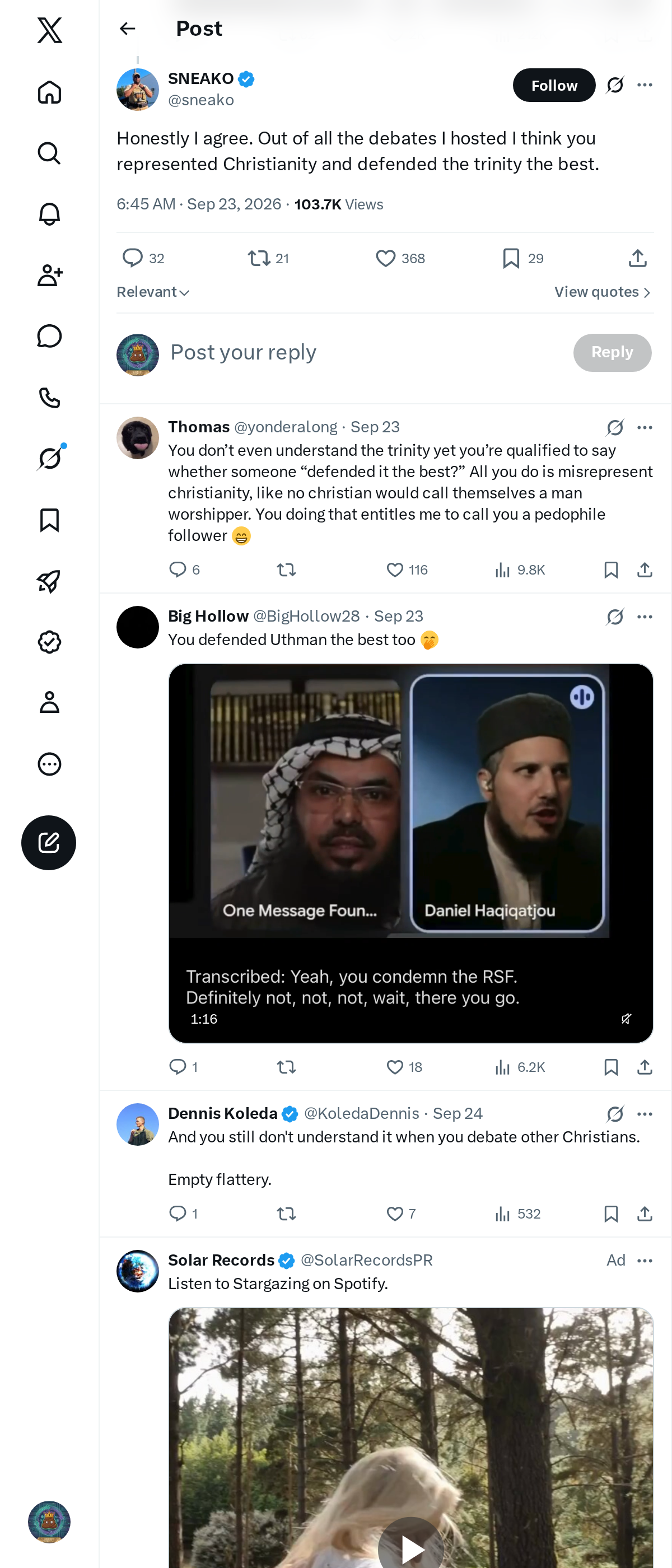 Snapshot 1 of @sneako's post from 2026-09-23
