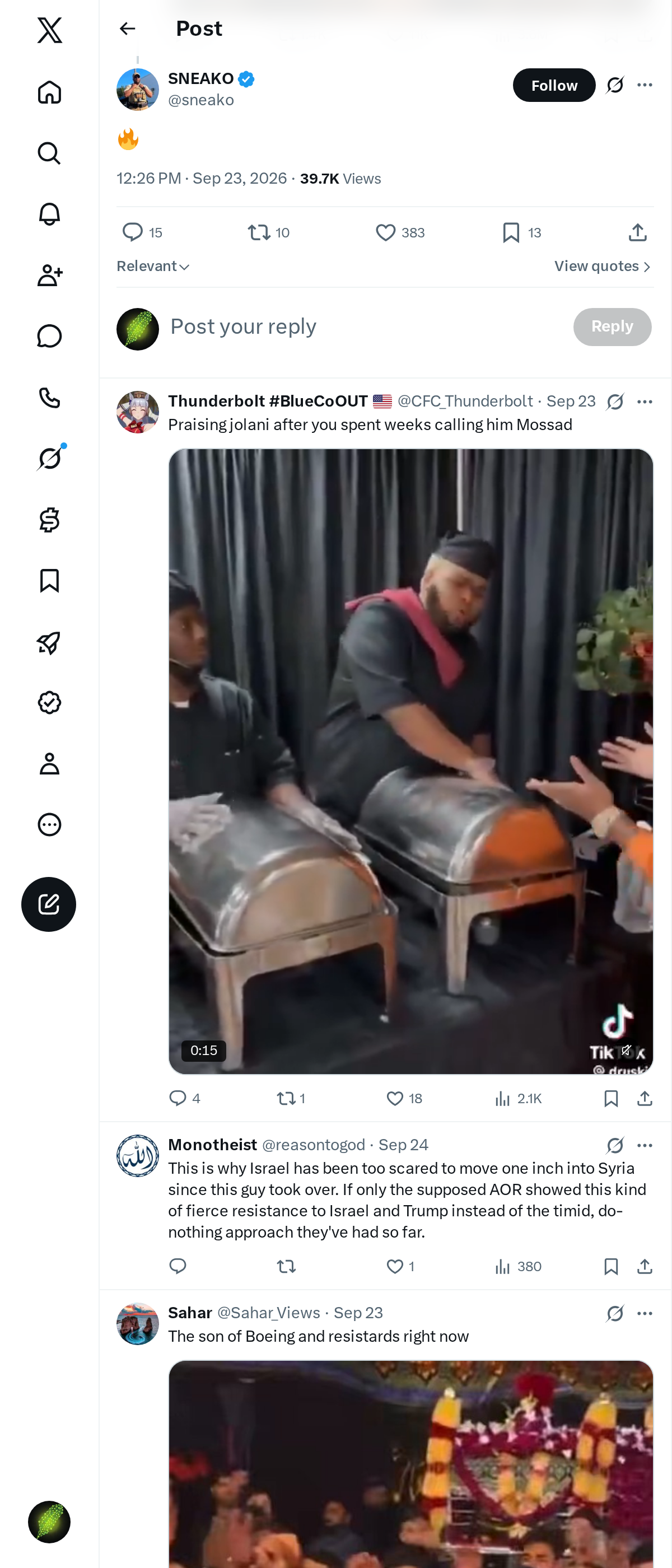 Snapshot 1 of @sneako's post from 2026-09-23