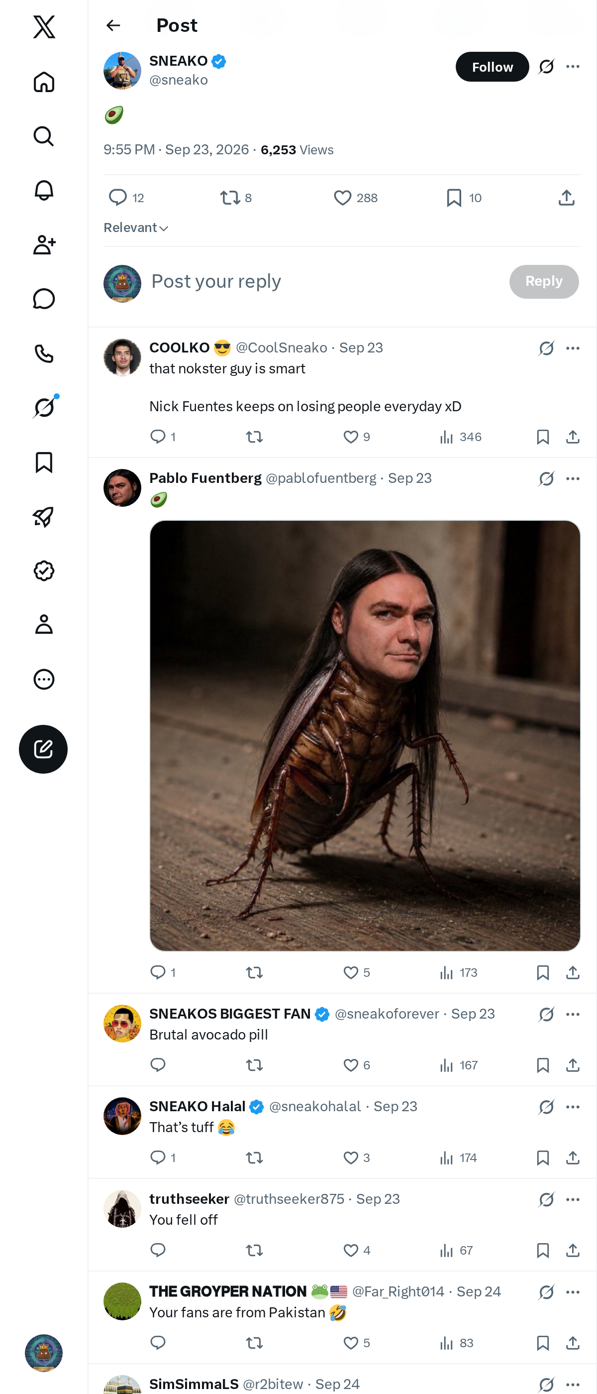 Snapshot 1 of @sneako's post from 2026-09-23
