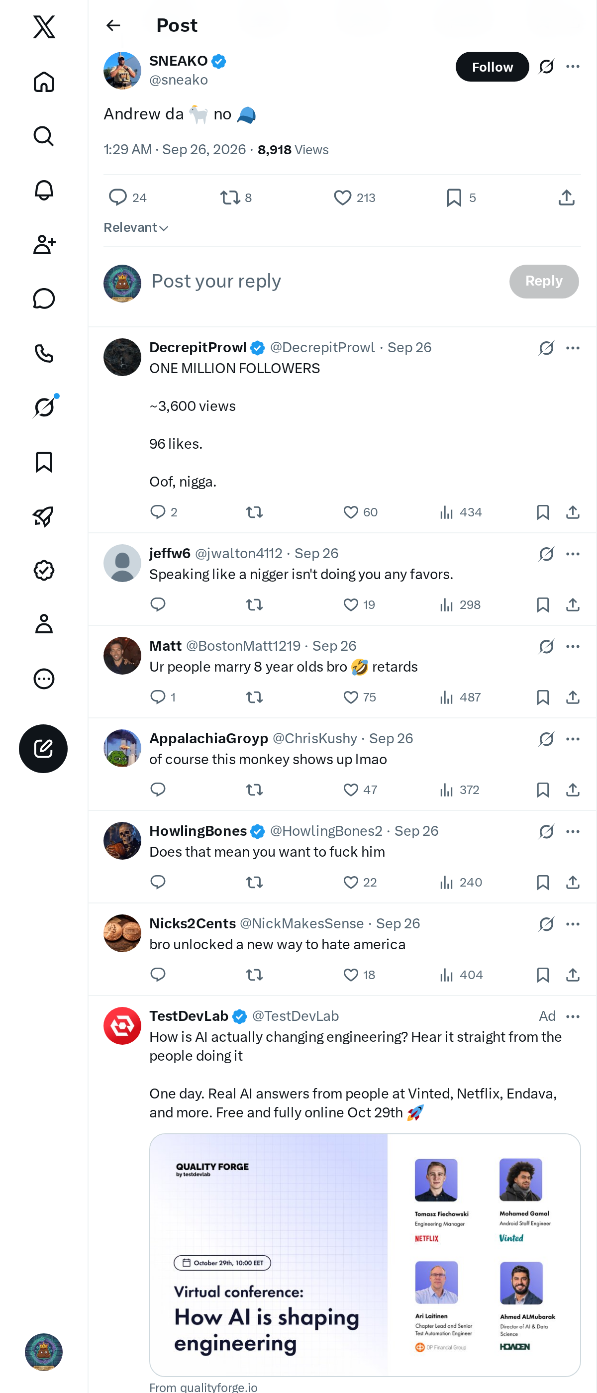 Snapshot 1 of @sneako's post from 2026-09-25