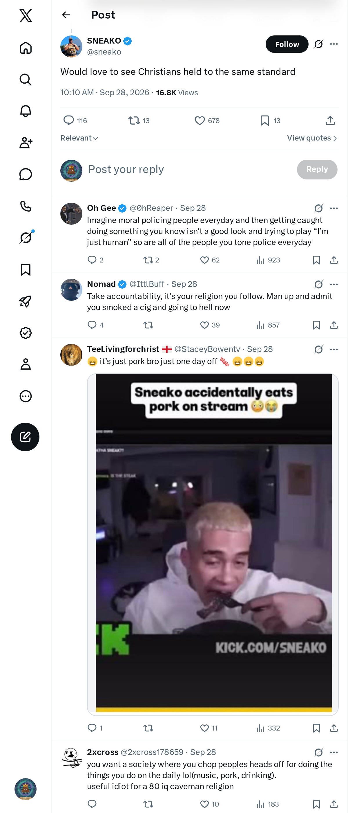 Snapshot 1 of @sneako's post from 2026-09-28