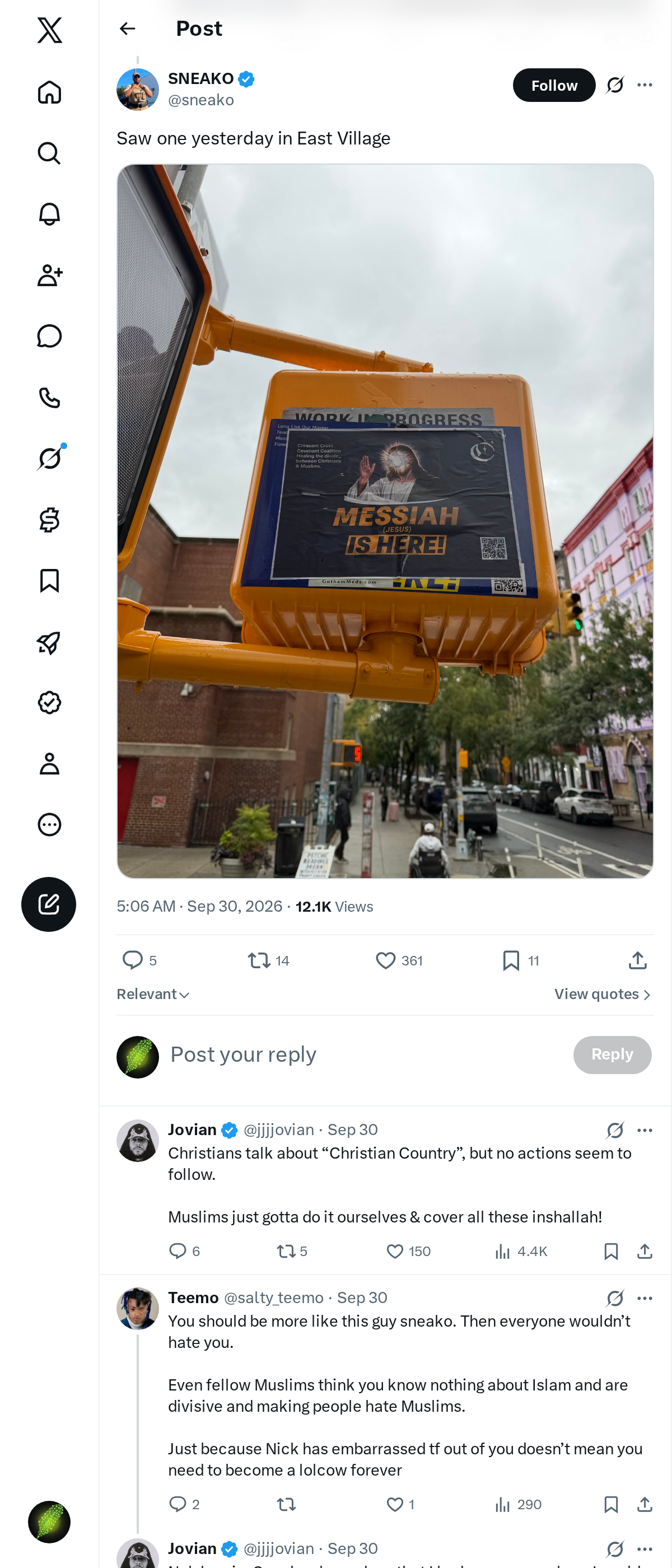 Snapshot 1 of @sneako's post from 2026-09-30