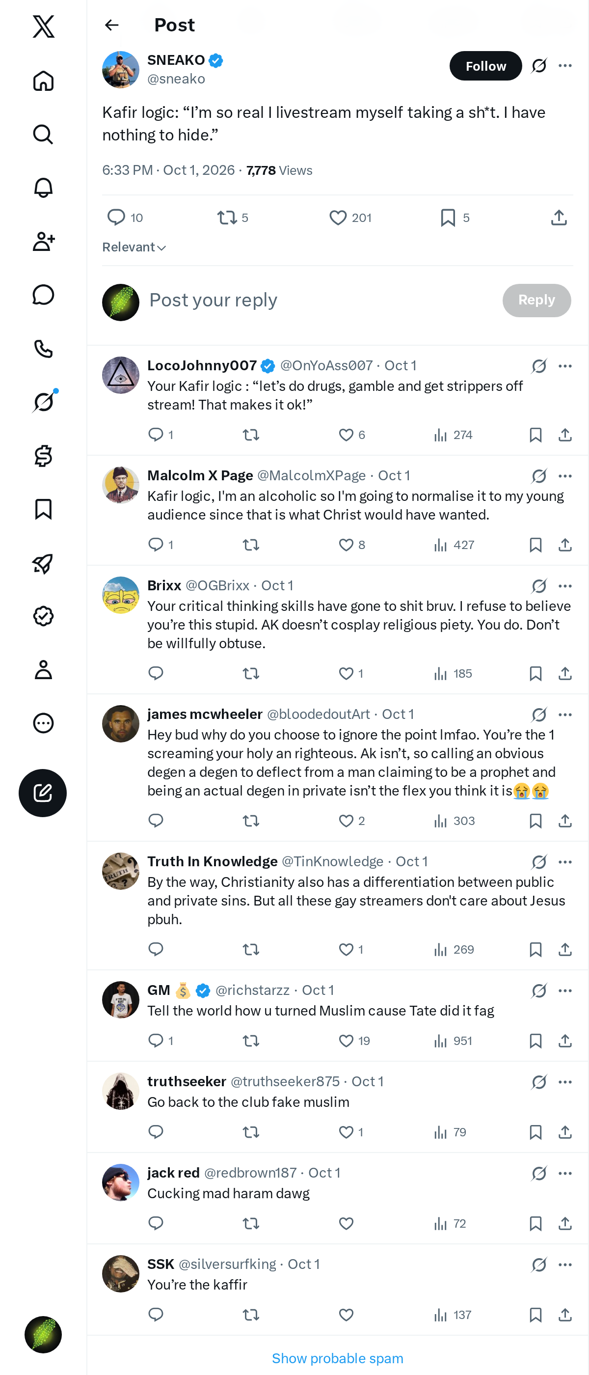 Snapshot 1 of @sneako's post from 2026-10-01