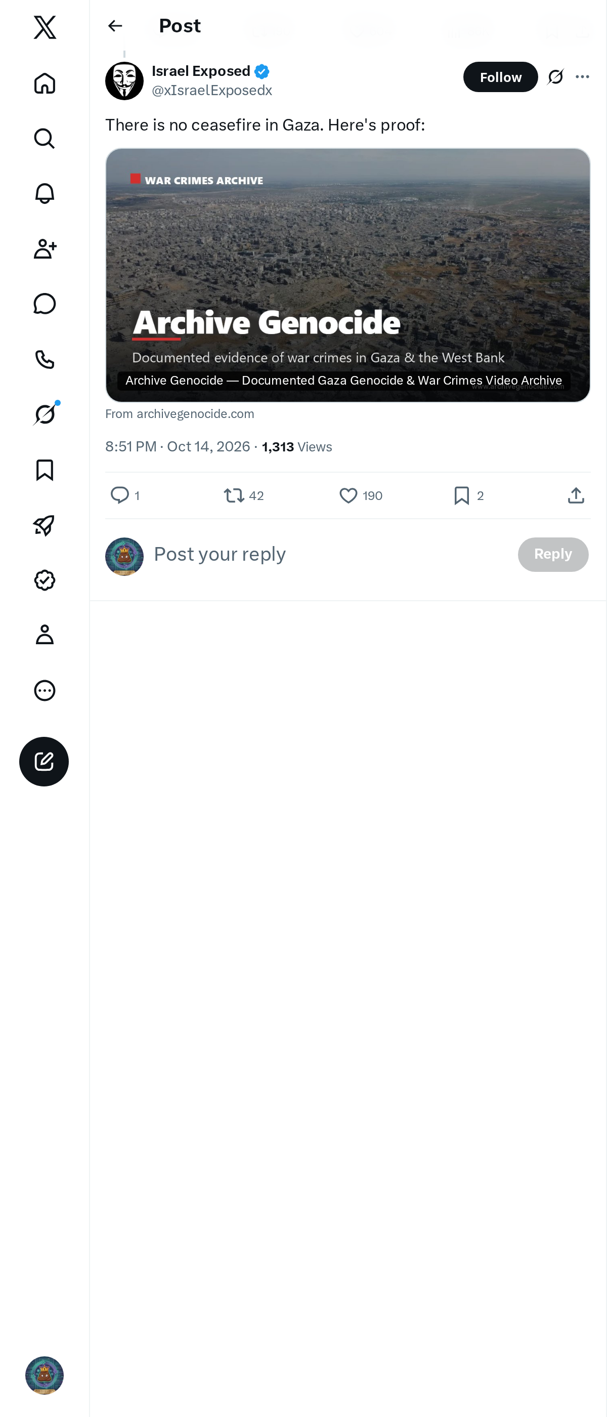 Snapshot 1 of @xIsraelExposedx's post from 2026-10-14