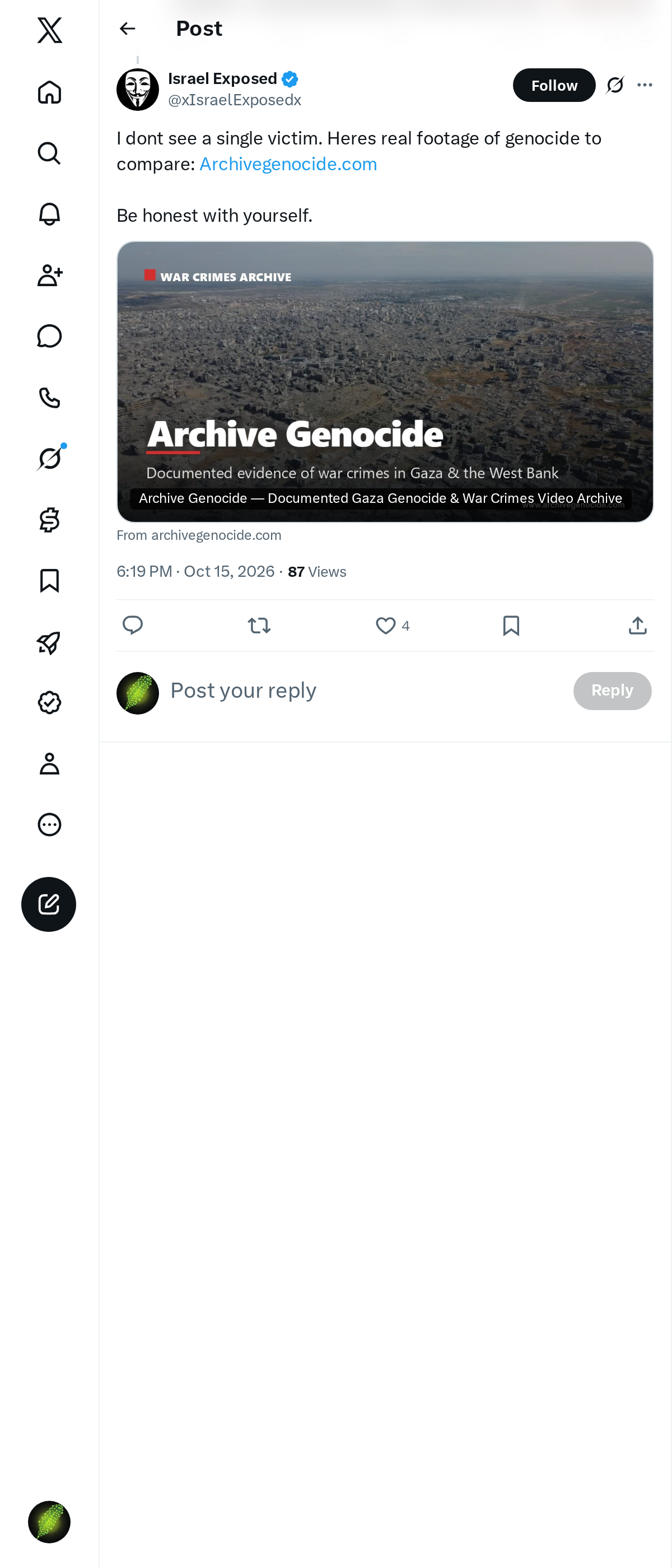 Snapshot 1 of @xIsraelExposedx's post from 2026-10-15