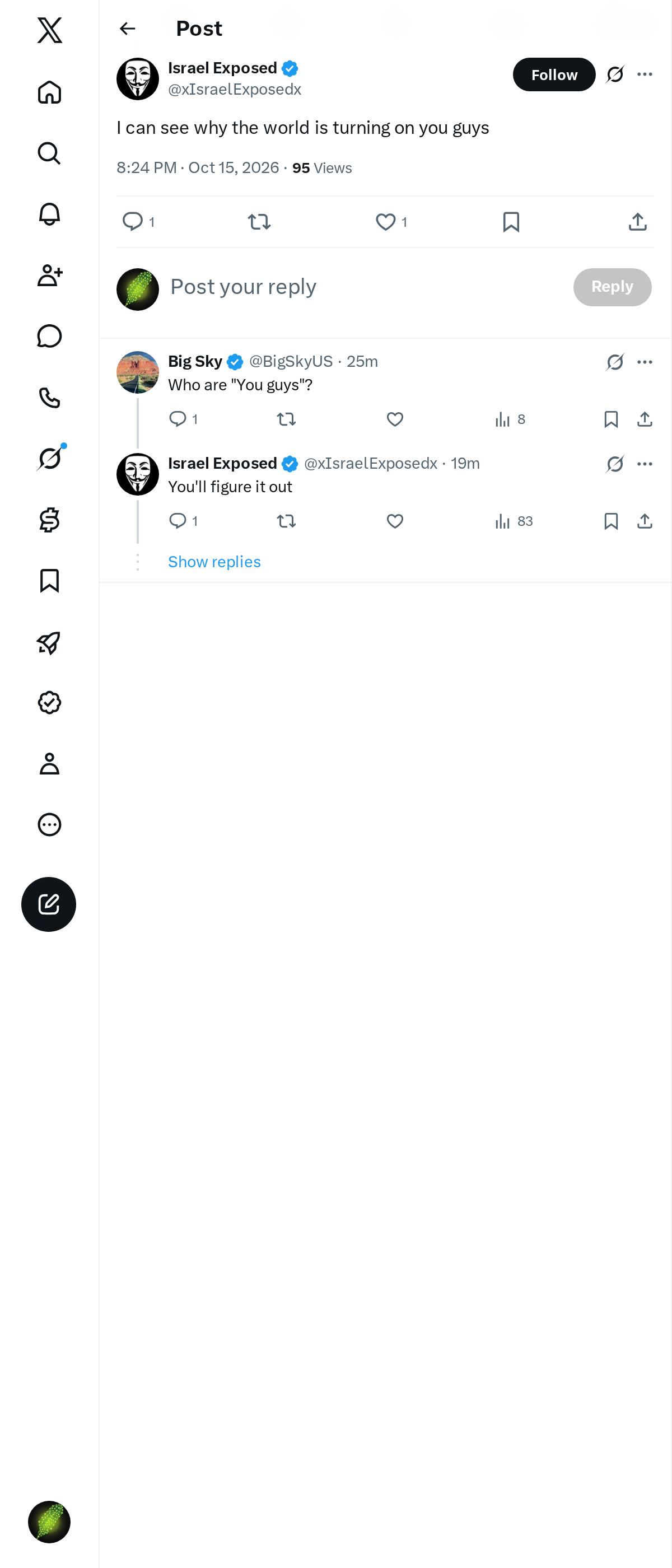 Snapshot 1 of @xIsraelExposedx's post from 2026-10-15