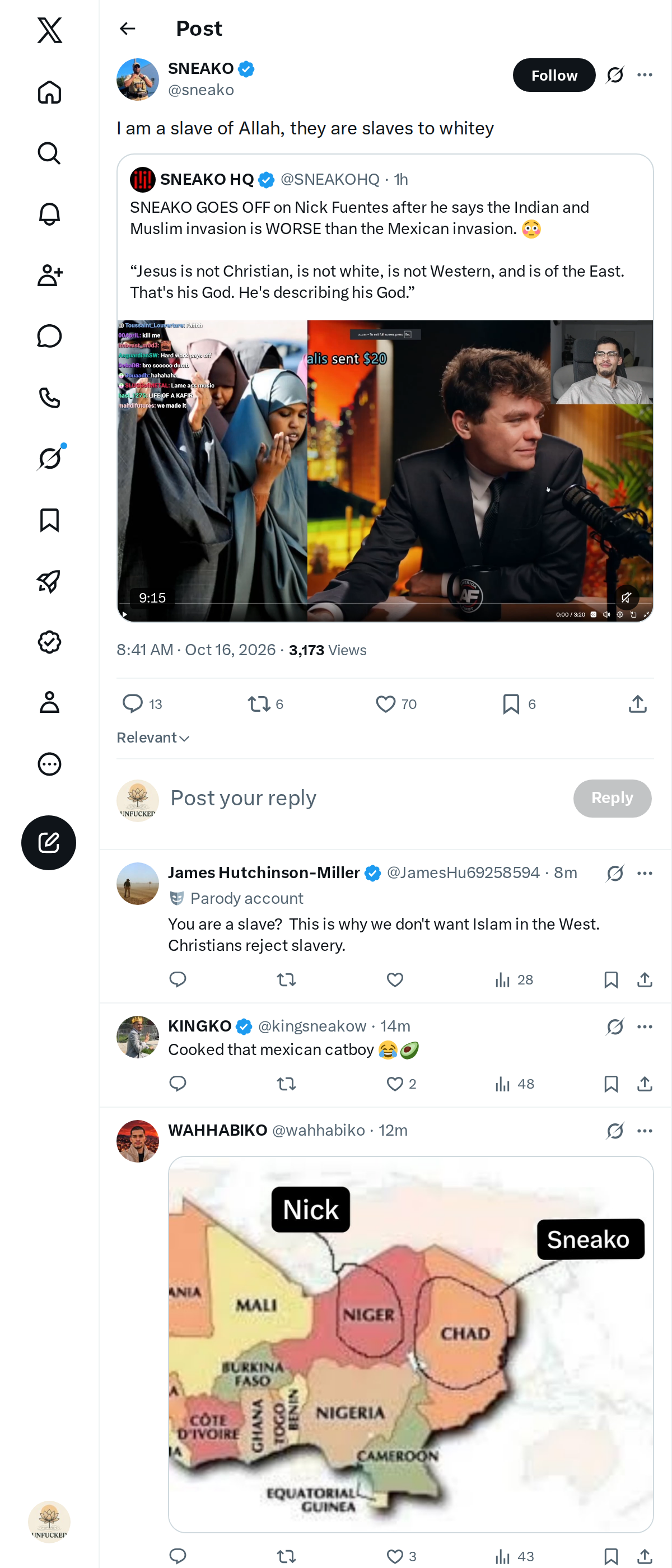 Snapshot 1 of @sneako's post from 2026-10-16