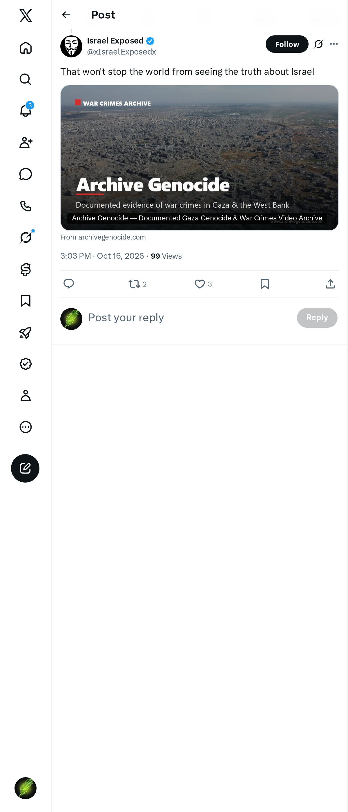 Snapshot 1 of @xIsraelExposedx's post from 2026-10-16