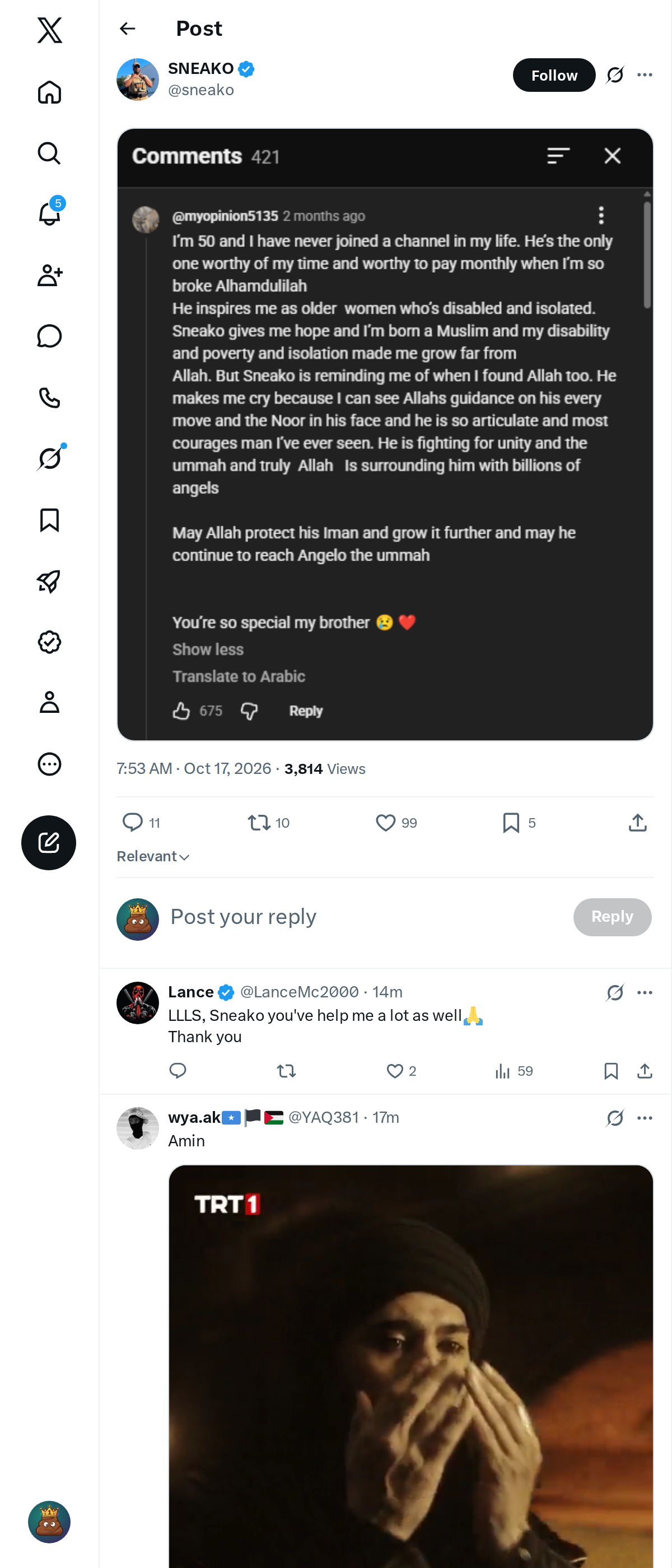 Snapshot 1 of @sneako's post from 2026-10-17