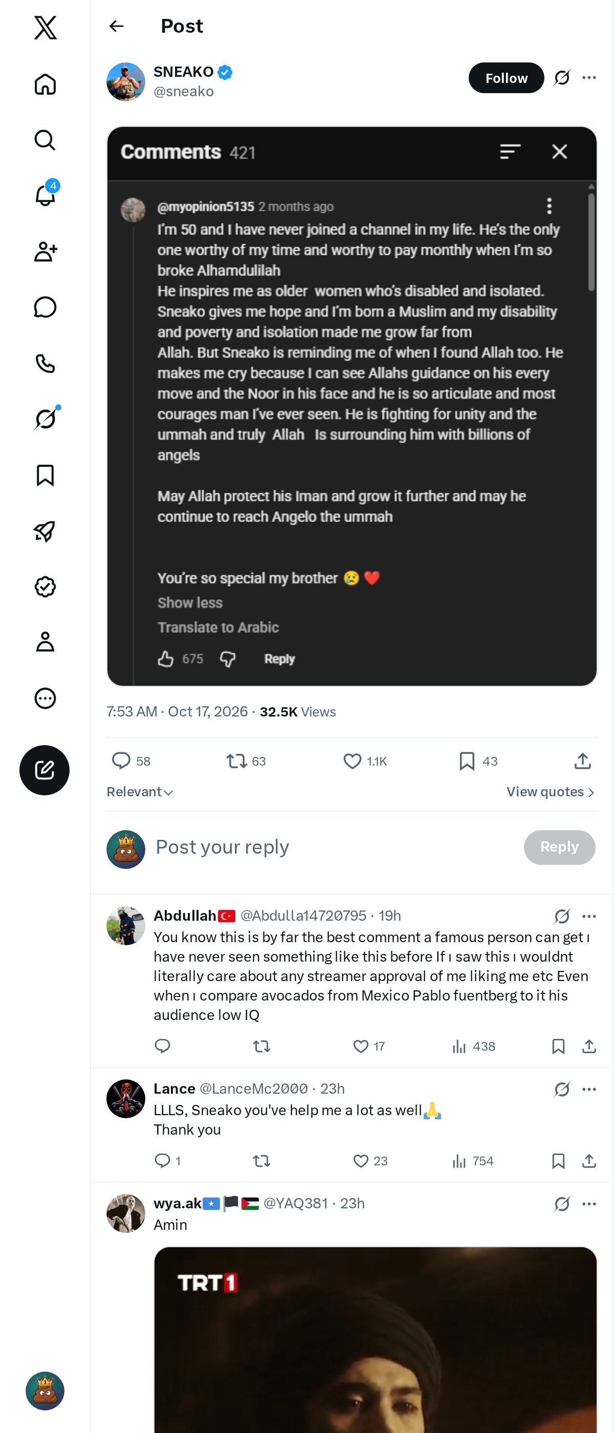 Snapshot 2 of @sneako's post from 2026-10-17