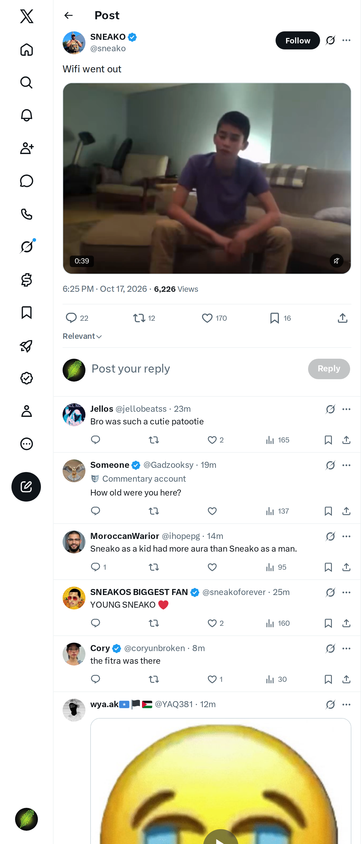 Snapshot 1 of @sneako's post from 2026-10-17