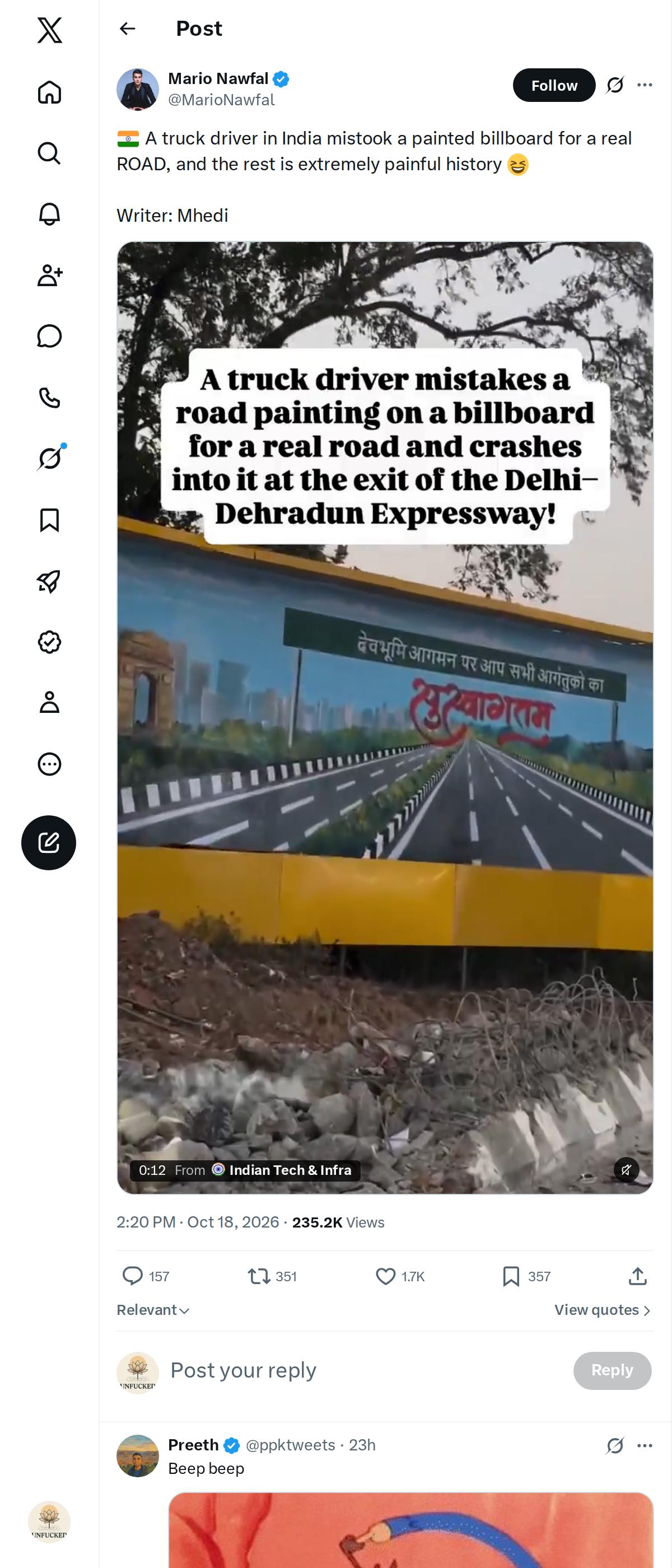 Snapshot 2 of @MarioNawfal's post from 2026-10-18