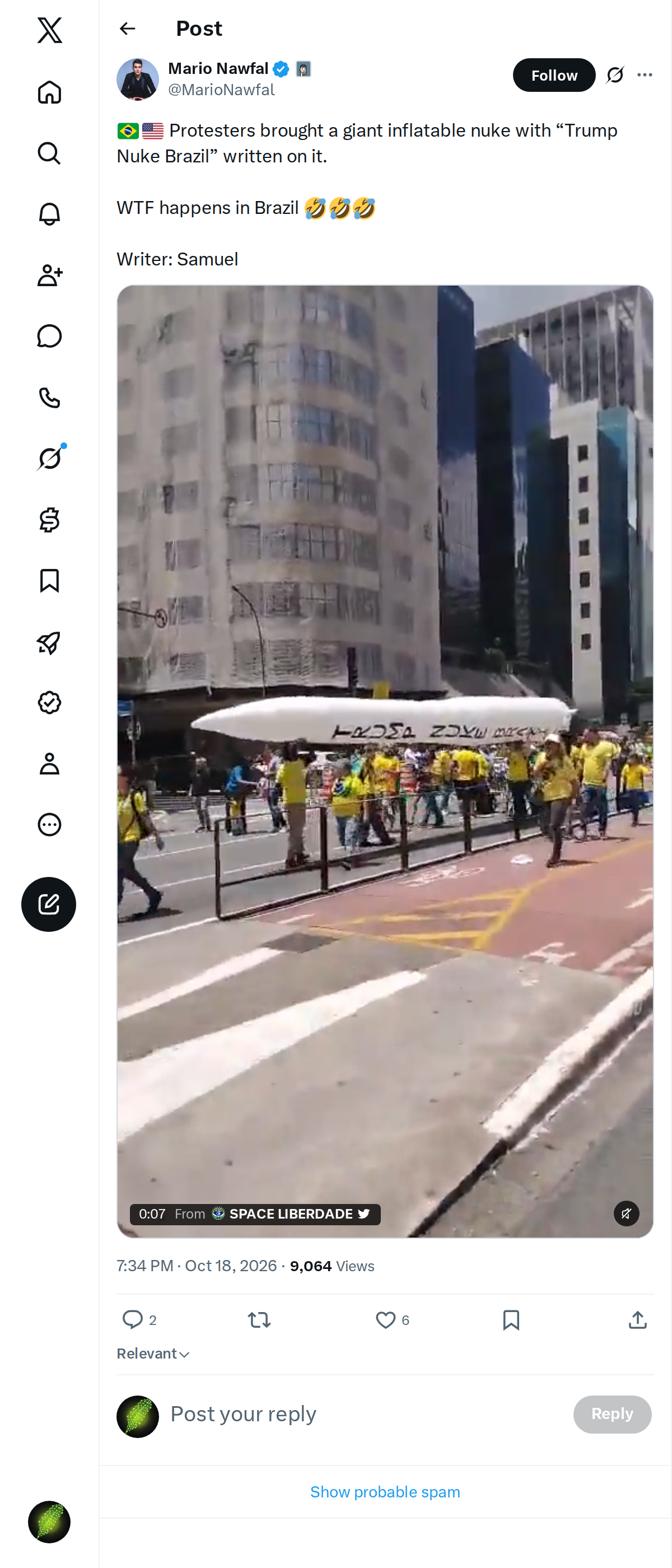 Snapshot 1 of @MarioNawfal's post from 2026-10-18