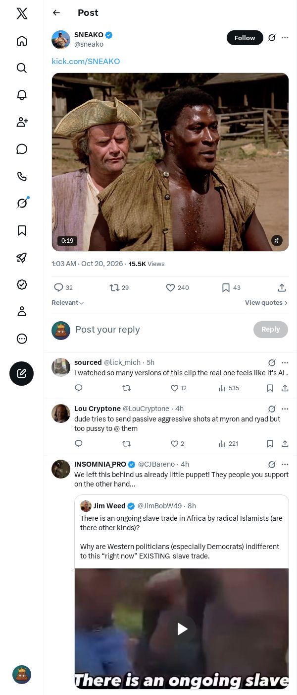 Snapshot 1 of @sneako's post from 2026-10-19