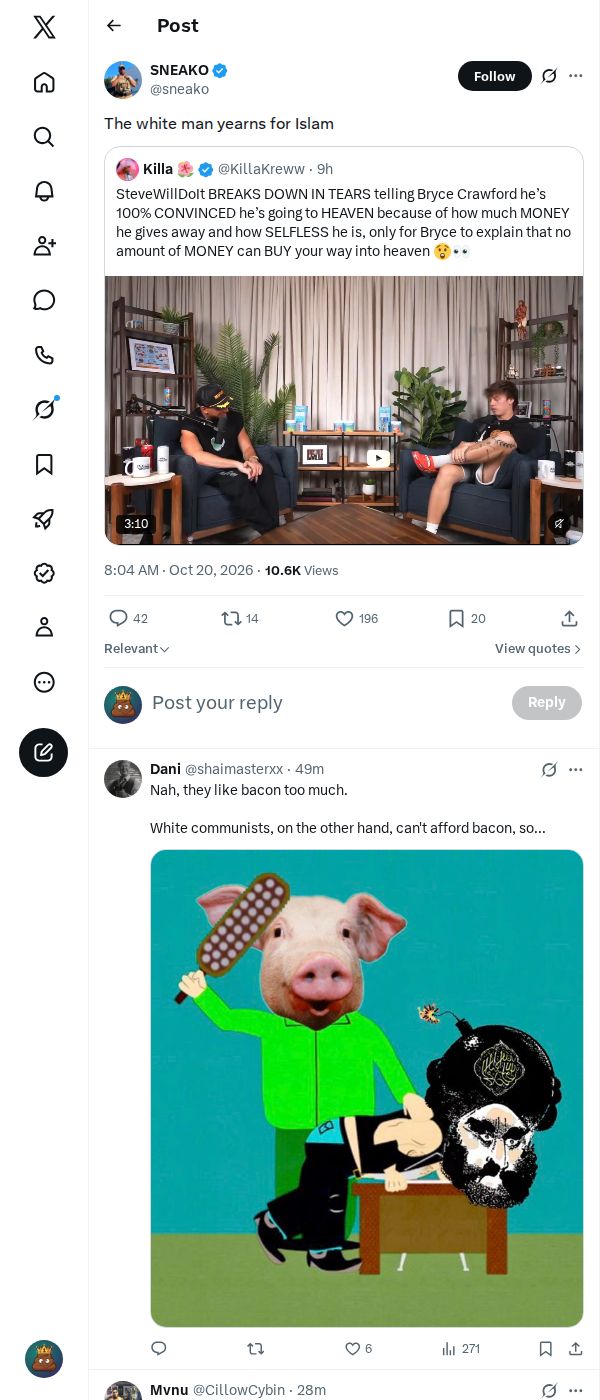 Snapshot 1 of @sneako's post from 2026-10-20