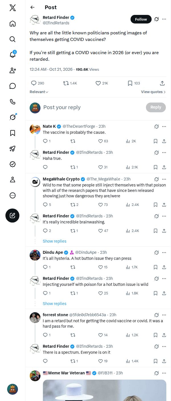 Snapshot 2 of @IfindRetards's post from 2026-10-20