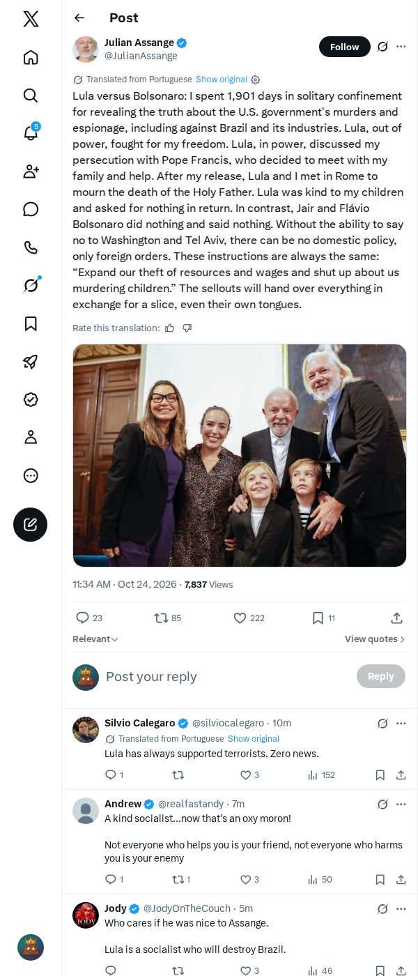 Snapshot 1 of @JulianAssange's post from 2026-10-24