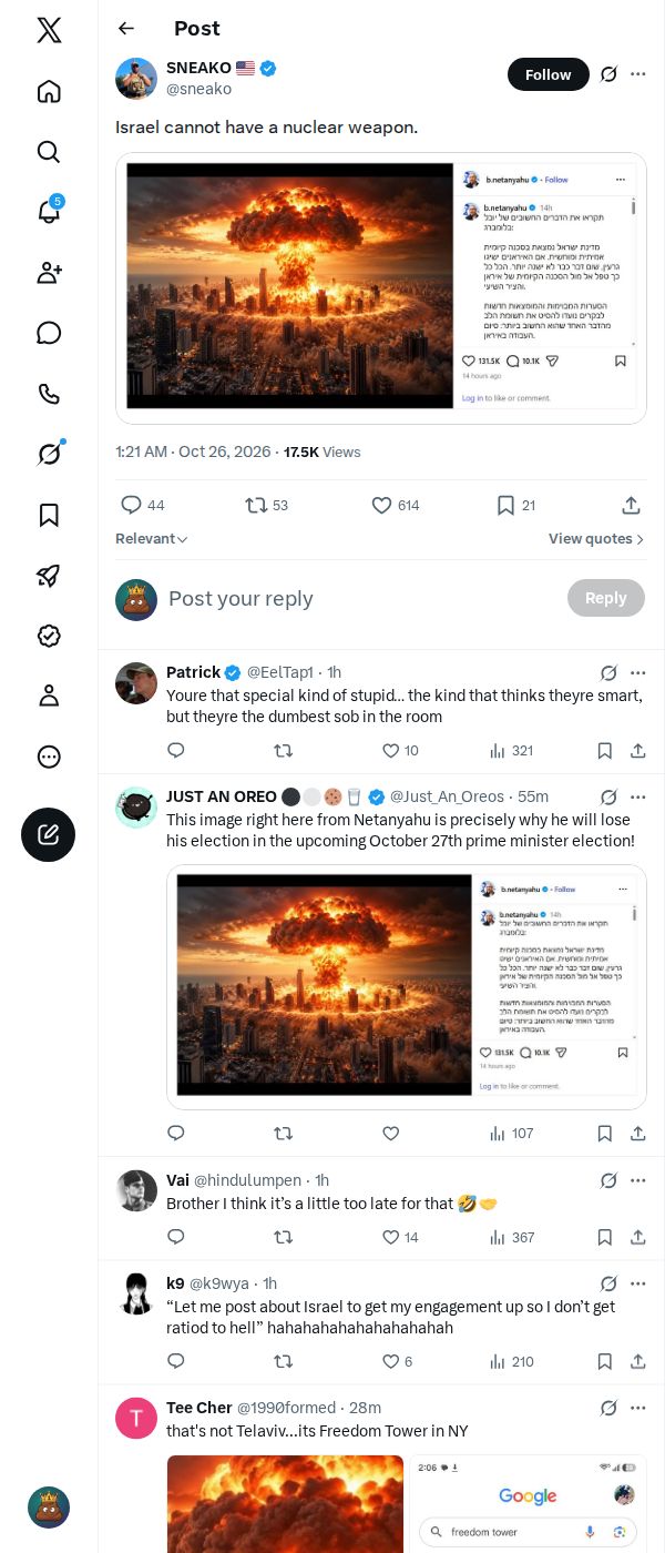 Snapshot 1 of @sneako's post from 2026-10-26